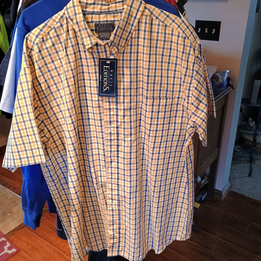 Basic Editions Yellow and Blue Plaid Casual Shirt Bin 18